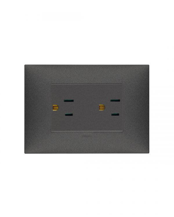 Dos tomas 2P + T15 A 127V estándares USA + saso carbón mate Línea NEVE UP vimar